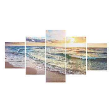 5 Panels Unframed Modern Canvas Seascape Sunrise Art Hanging Picture Room Wall Art Pictures Home Wall Decoration Supplies - The Styky Shack