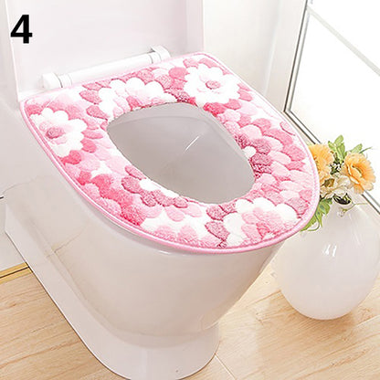 Bathroom Flower Pattern Soft Warm Toilet Cover Seat Lid Pad Mat Seat Cushion