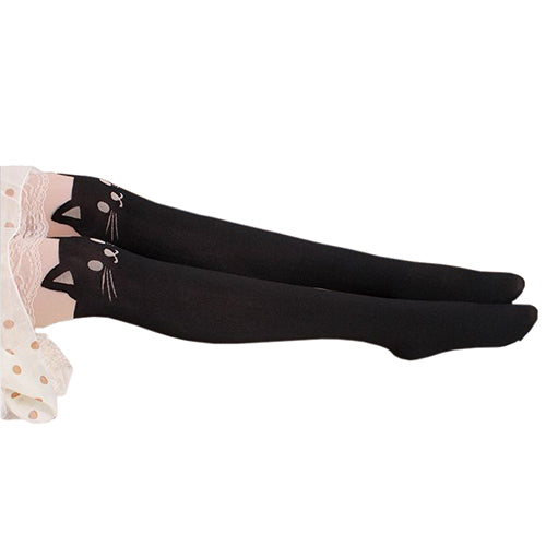 Women Sexy Cat Tail Knee High Hosiery Pantyhose Tattoo Leggings Tights