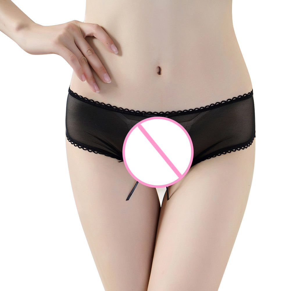 Sexy Adult Women Bow See-through Crotchless Panties Briefs G-string Underwear