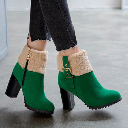 Warm high-heeled lamb wool snow boots