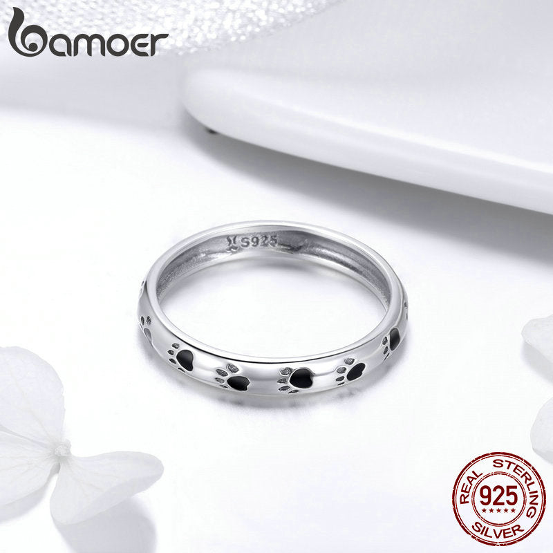 BAMOER 925 Sterling Silver Stackable Dog Cat Footprints Finger Rings for Women Wedding Ring Jewelry Valentine's Day GIFT SCR445 - The Styky Shack
