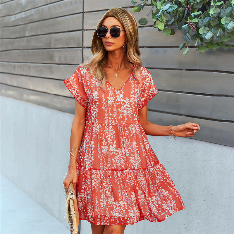 Ruffle Loose Short Summer Chiffon Dress