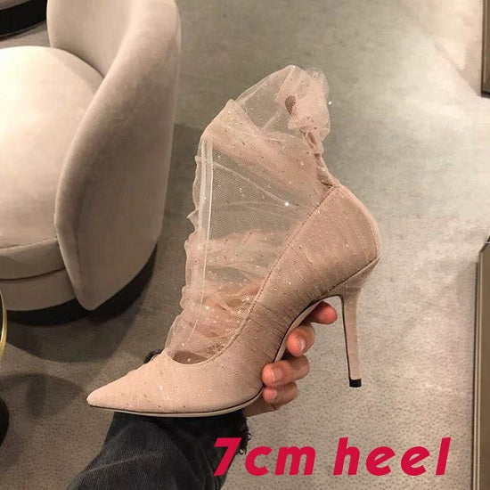 Ankle High Lace Material High Heel