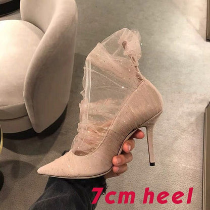 Ankle High Lace Material High Heel