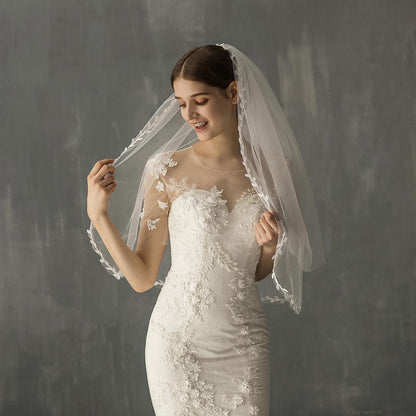 ON SALE!!! 50% OFF!!! Mid Length Bridal Veil With Double Leaf Edge