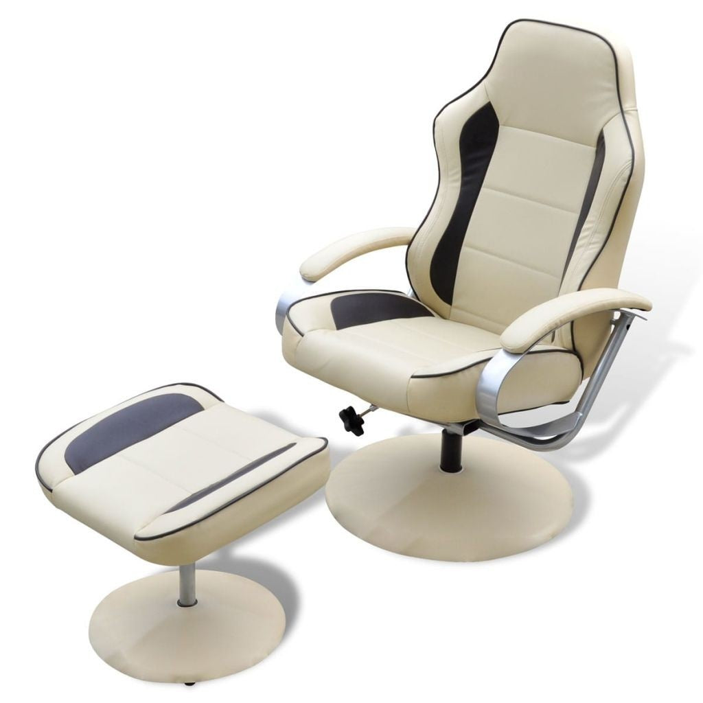 artificial leather armchair with footrest White Cream and Brown - The Styky Shack