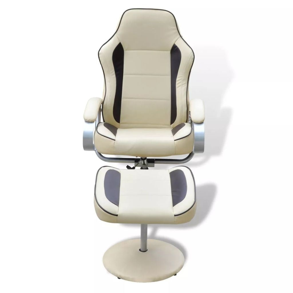 artificial leather armchair with footrest White Cream and Brown - The Styky Shack