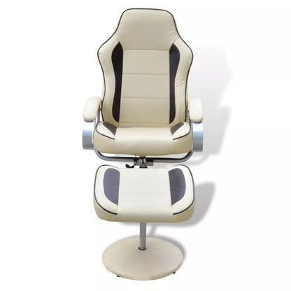 artificial leather armchair with footrest White Cream and Brown - The Styky Shack