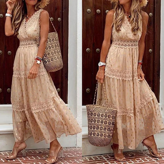 Sexy Deep V Sleeveless Chiffon Summer Dress