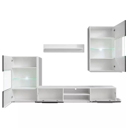 5 piece wall-mounted TV stand with LED lighting Black - The Styky Shack