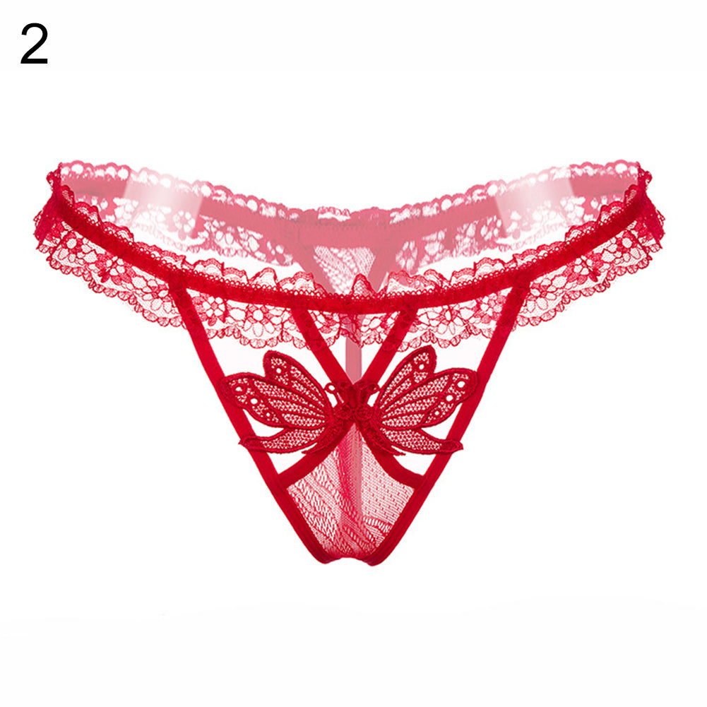 Women Sexy Butterfly See Through Lace Low Waist Panties Thong Briefs Underwear