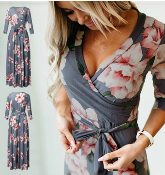 Printed  V-neck Business, Work, Meeting Dress