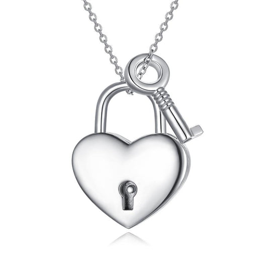 Colgante de llave de plata de ley 925 con candado de corazón