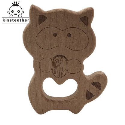 Wooden Teether Rings Natural Wood Teething Toys for Infant,Wooden Teether Animals for Toddler,Baby Soothing Pain Relief Toys