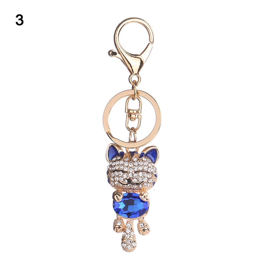 Women Lucky Cat Rhinestones Bag Hanging Keychain Key Ring Clasp Car Accessories