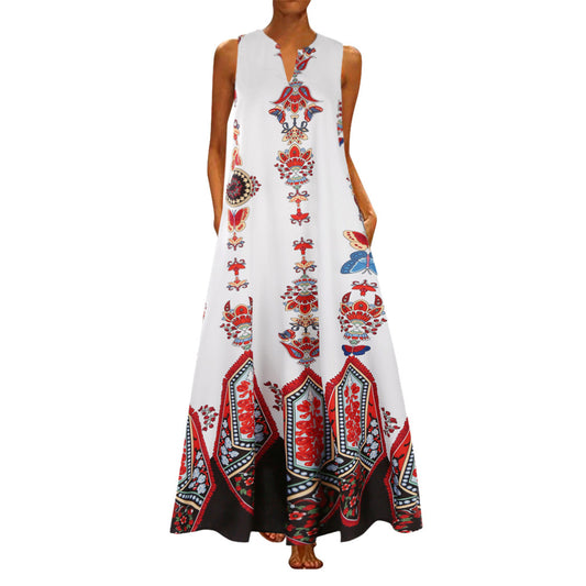 Boho Women Plus Size Print Daily Casual Sleeveless Vintage Sundress