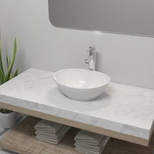 Bathroom washbasin with mixer tap Ceramic Oval White - The Styky Shack