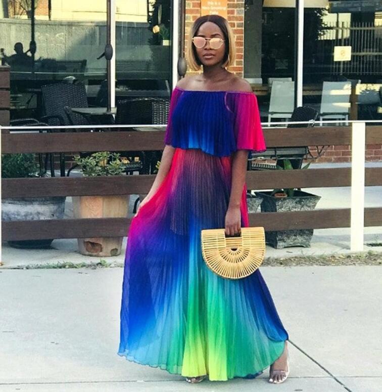 Gradient pleated sexy dress