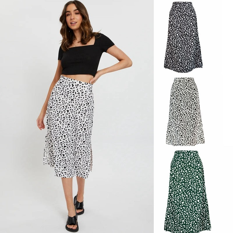 Sexy Leopard Wrap Skirt Print Chiffon Split Skirt Casual Fashion Long Skirts for Women Spring Summer Clothes Zipper Elegant