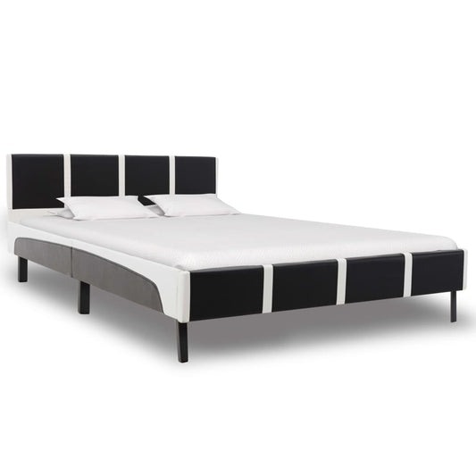 Bed frame Black and white Leatherette 140 x 200 cm