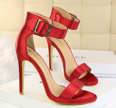 Satin sexy stiletto platform high heels with buckled sandals