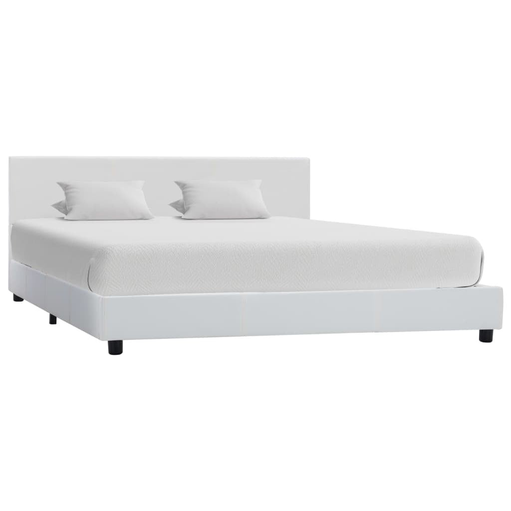 White leatherette bed frame 140 x 200 cm