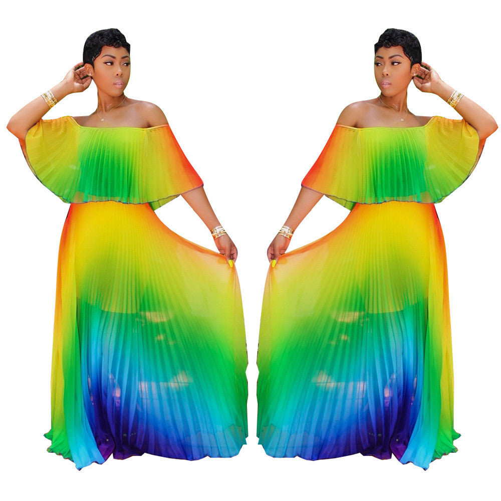 Gradient pleated sexy dress