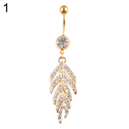 Women's Rhinestone Leaf Belly Button Ring Body Piercing Jewelry Navel Ring