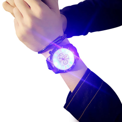 Reloj de pulsera analógico de cuarzo de piel sintética con luz LED para hombre y mujer, regalo de Navidad para parejas