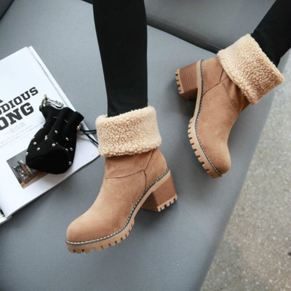 New Women Boots Winter Outdoor Keep Warm Fur Boots Waterproof Women's Snow Boots Thick Heel With Round Head Short Boot - The Styky Shack