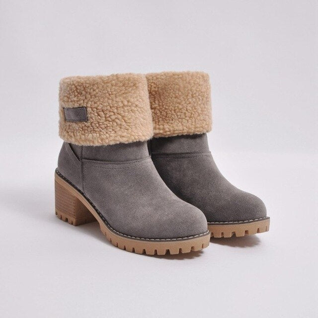 New Women Boots Winter Outdoor Keep Warm Fur Boots Waterproof Women's Snow Boots Thick Heel With Round Head Short Boot - The Styky Shack