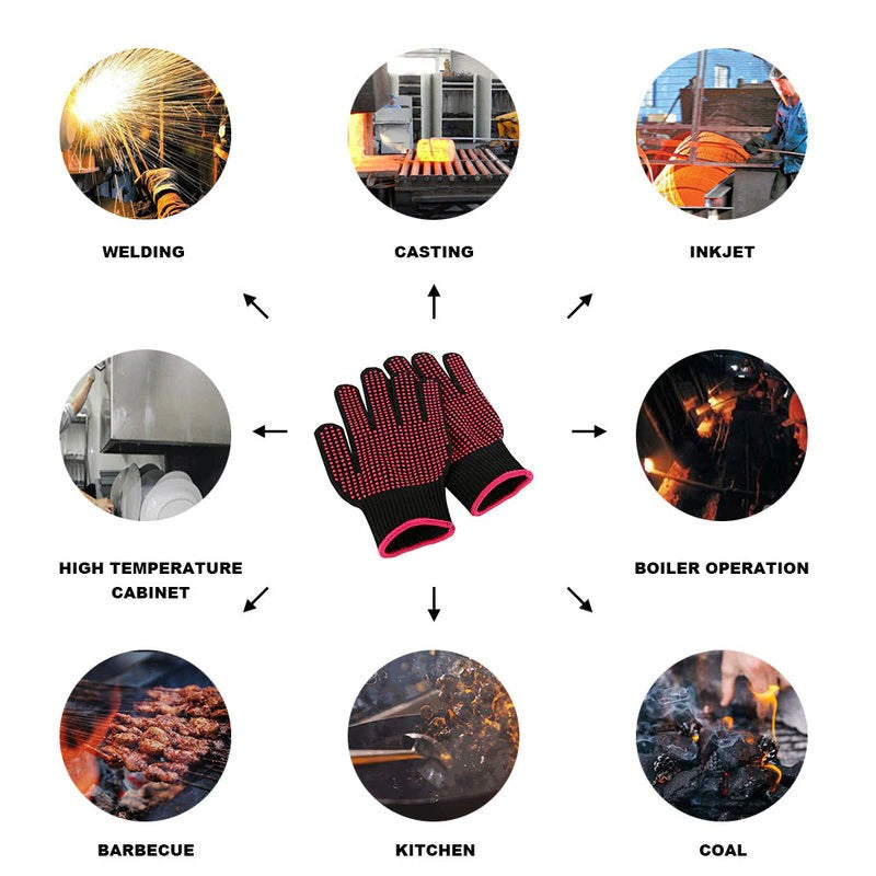 BBQ Grill Gloves Heat Resistant 3 Layers Insulation Silicone Non-Slip Barbecue Oven Gloves Kitchen Cooking Baking Accessories