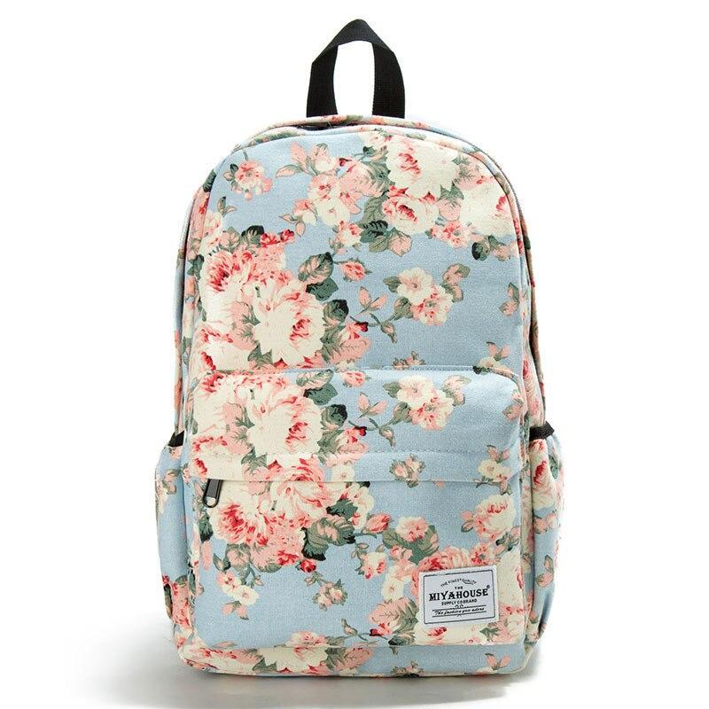 Mochila para mujer con diseño de flores blancas, para estudiantes de secundaria, bolsas casuales al aire libre, resistente al agua