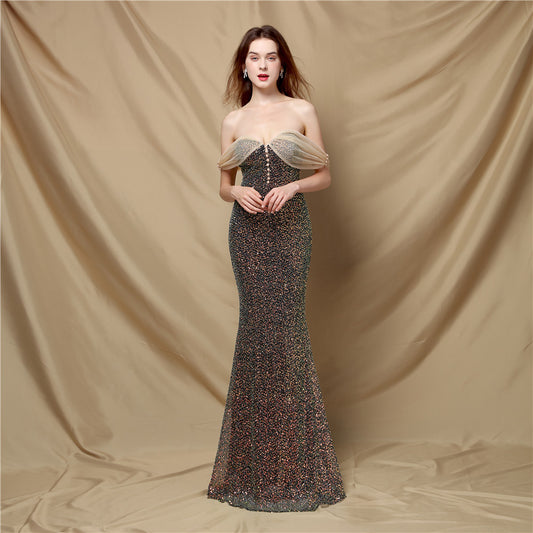 Vestido de noche de terciopelo sirena clásico para banquete