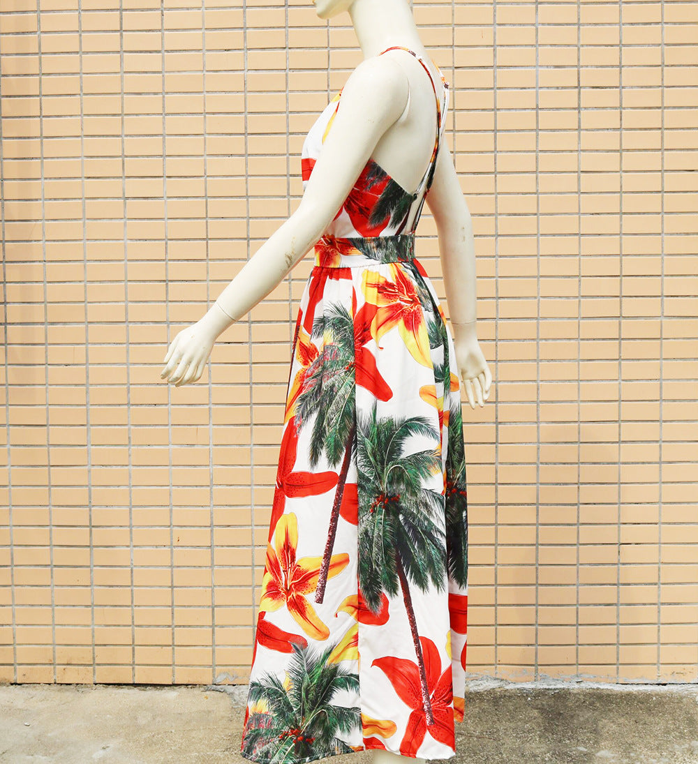 Lovely Exotic Island Print Halter Dress