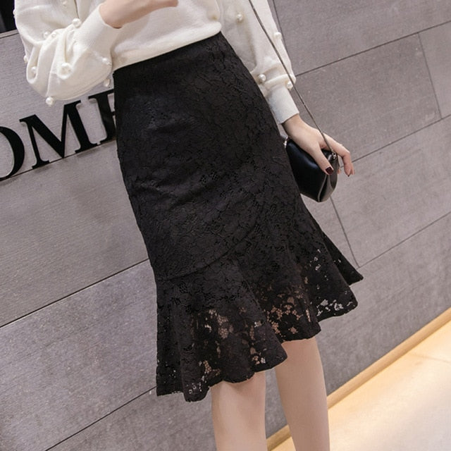 High waist lace women's summer 2020 new slim ruffled hip skirt Knee-Length  Casual