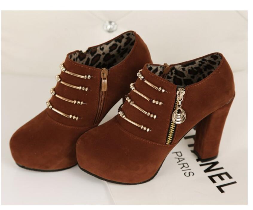 Ankle Boots Thick High Heel Pointed Toe Flock Platform