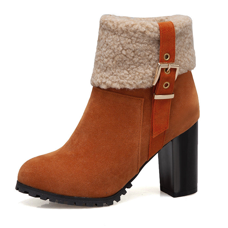 Warm high-heeled lamb wool snow boots