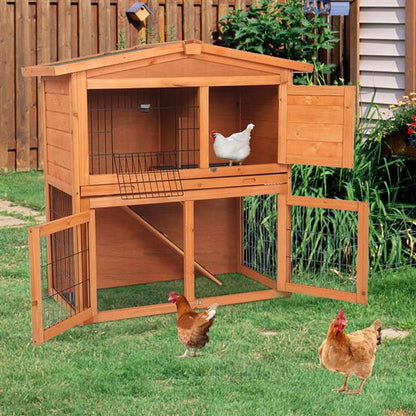 40" Triangle Roof Waterproof Wooden Rabbit Hutch A-Frame Pet Cage Wood Small House Chicken Coop Natu