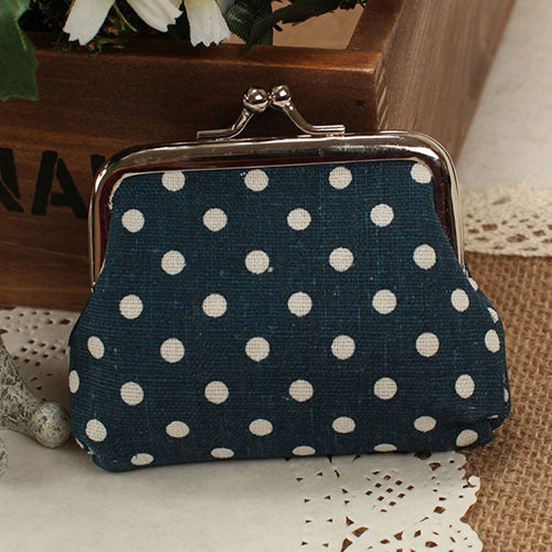 Women's Mini Polka Dot Cotton Coin Purse Twist Clip Framed Change Bag Wallet