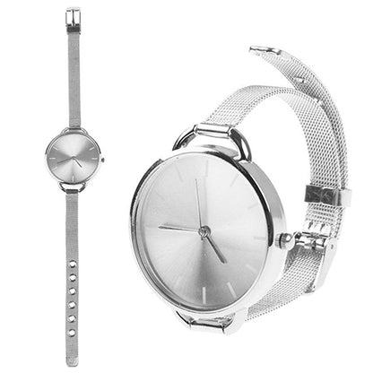 Reloj de pulsera analógico de cuarzo con correa de malla delgada ultrafina a la moda para mujer