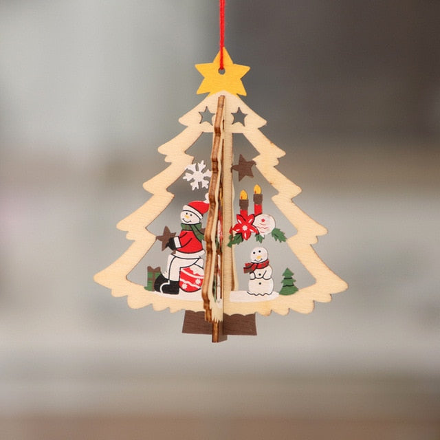 1PC 2D 3D Christmas Ornament Wooden Hanging Pendants Star Xmas Tree Bell Christmas Decorations For Home Party New Year Navidad - The Styky Shack