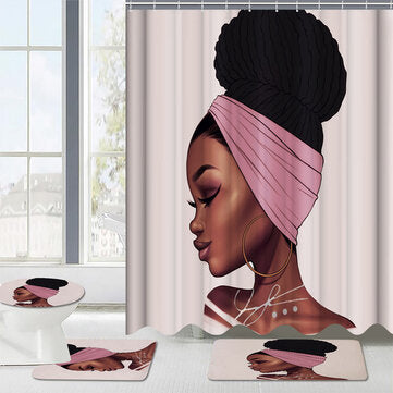 African Girl Waterproof Shower Curtain Non-slip Mats Bath Carpets Toilet Seat Cover Floor Mat - The Styky Shack