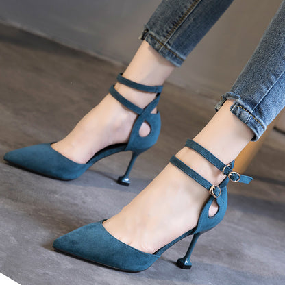 $30 OFF!!!! Pointed Buckle Ankle Strapped Heels