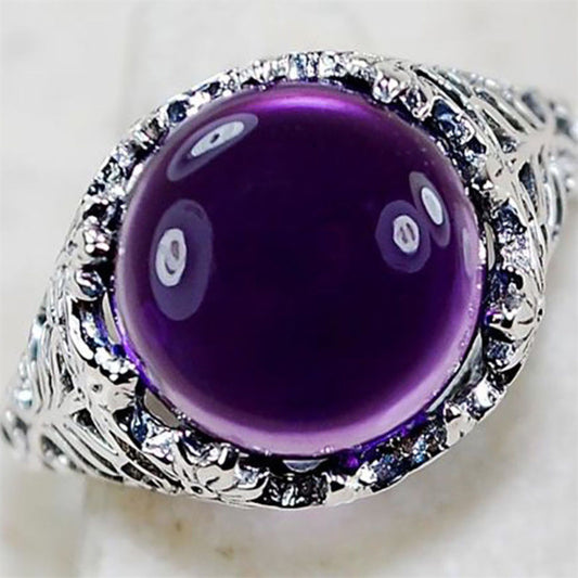 Vintage Women Faux Amethyst Finger Ring Wedding Prom Club Party Jewelry Gift