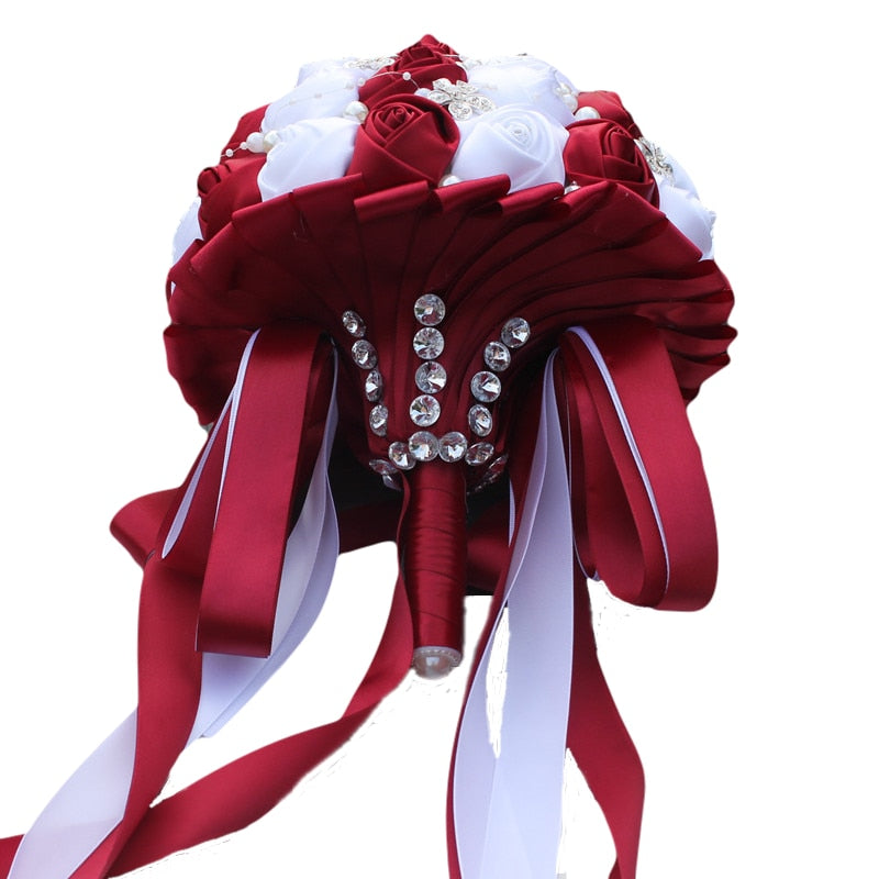 WifeLai-A Ramos De Novia Burgundy Artificial Flower Bridesmaid Wedding Bouquet