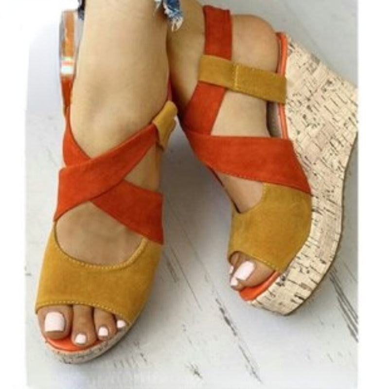 Wedge Heel Platform Cross Strap Sandals