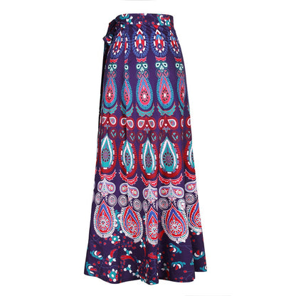 New Printed Retro Style Long Flow Skirt