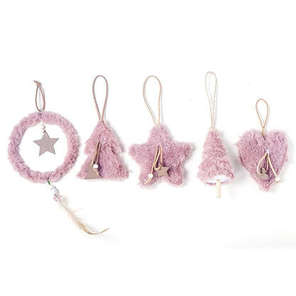 5pcs/set Creative Plush Christmas Tree Hanging Pendant Pink White Heart Star Feather Ornament Christmas Decoration for Home Xmas - The Styky Shack